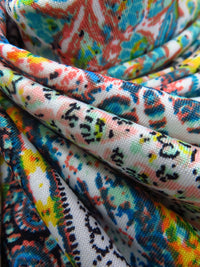 Lemon/White/Turquoise/Multi Polyester/Lycra Double Border Stylized Patchwork Print DTY Knit 56W