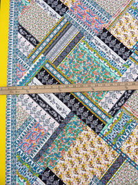 Lemon/White/Turquoise/Multi Polyester/Lycra Double Border Stylized Patchwork Print DTY Knit 56W
