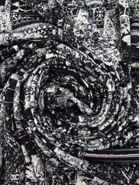 Black/White/Mid Gray Polyester/Lycra Bohemian Patchwork Print DTY Knit 60W