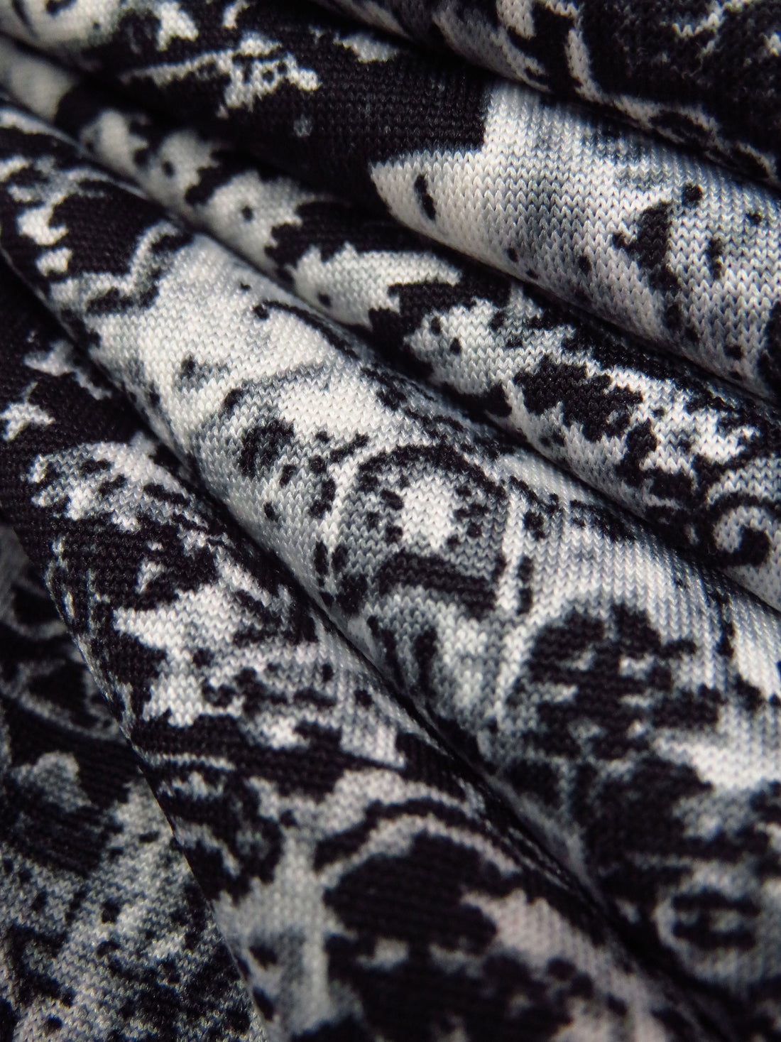 Black/White/Mid Gray Polyester/Lycra Bohemian Patchwork Print DTY Knit 60W