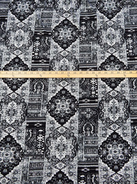 Black/White/Mid Gray Polyester/Lycra Bohemian Patchwork Print DTY Knit 60W