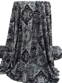 Black/White/Mid Gray Polyester/Lycra Bohemian Patchwork Print DTY Knit 60W