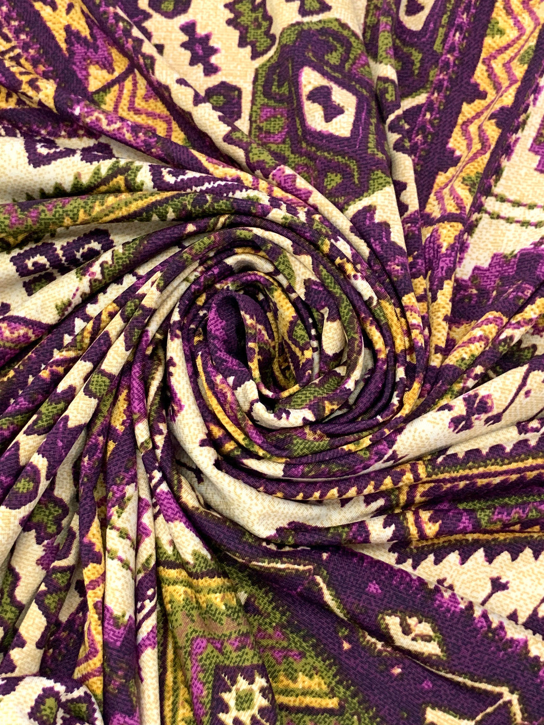 Maize/Deep Purple/Multi Polyester/Lycra Southwest Patchwork Print DTY Knit 60W