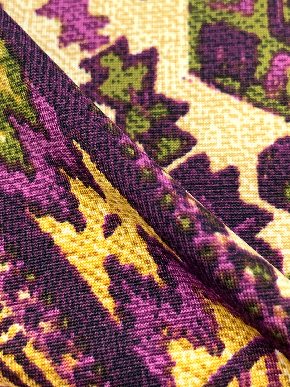 Maize/Deep Purple/Multi Polyester/Lycra Southwest Patchwork Print DTY Knit 60W