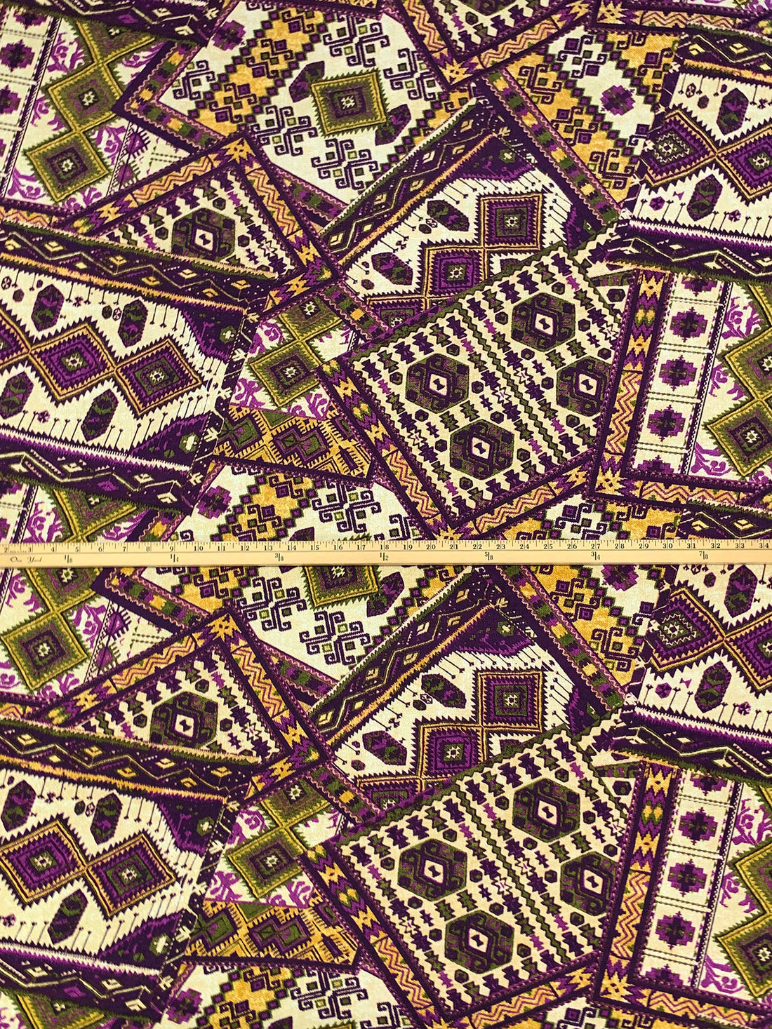 Maize/Deep Purple/Multi Polyester/Lycra Southwest Patchwork Print DTY Knit 60W