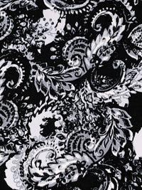 Bright Silver/Black/Aluminum Polyester/Lycra Stylized Floral Scrolls Print DTY Knit 59W