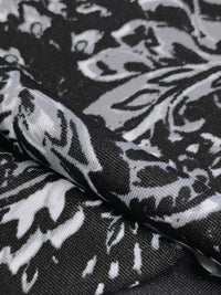 Bright Silver/Black/Aluminum Polyester/Lycra Stylized Floral Scrolls Print DTY Knit 59W