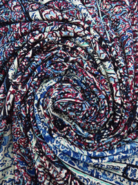 Cerulean Frost/Dark Burgundy/Black/Multi Polyester/Lycra Double Border Mirrored Ornate Tile Work Print DTY Knit 58W