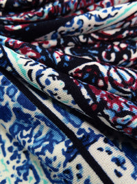 Cerulean Frost/Dark Burgundy/Black/Multi Polyester/Lycra Double Border Mirrored Ornate Tile Work Print DTY Knit 58W