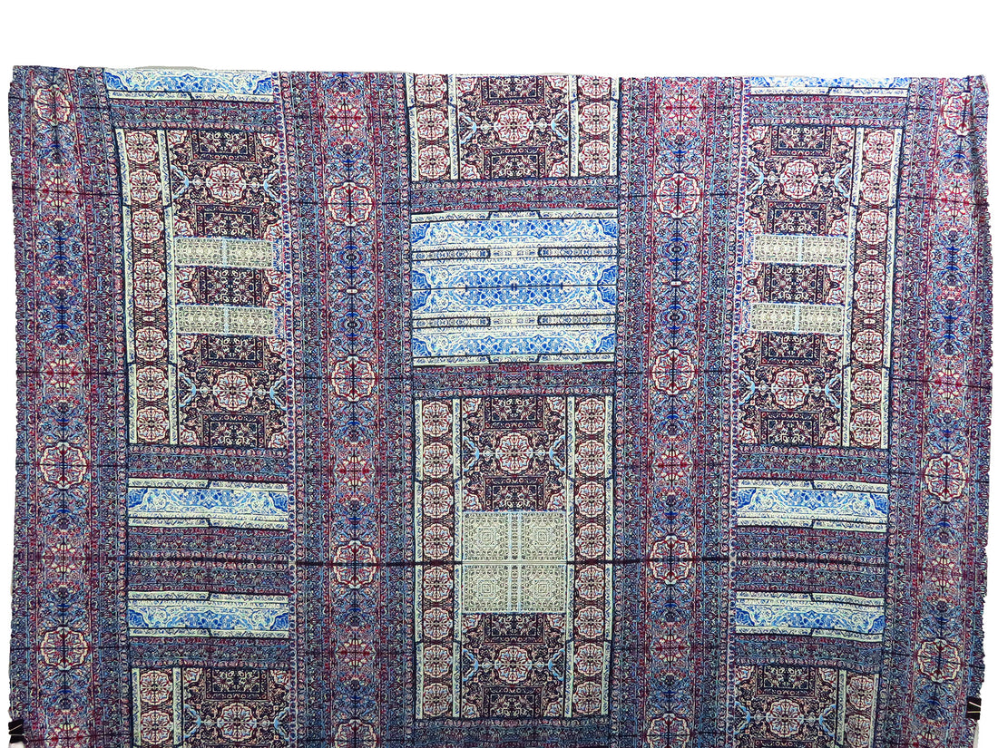 Cerulean Frost/Dark Burgundy/Black/Multi Polyester/Lycra Double Border Mirrored Ornate Tile Work Print DTY Knit 58W