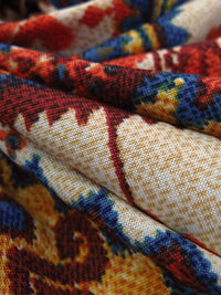 Wheat/Burnt Orange/Medium Persian Blue/Multi Polyester/Lycra Southwest Patchwork Print DTY Knit 58W