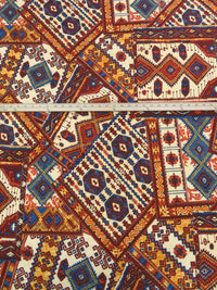 Wheat/Burnt Orange/Medium Persian Blue/Multi Polyester/Lycra Southwest Patchwork Print DTY Knit 58W