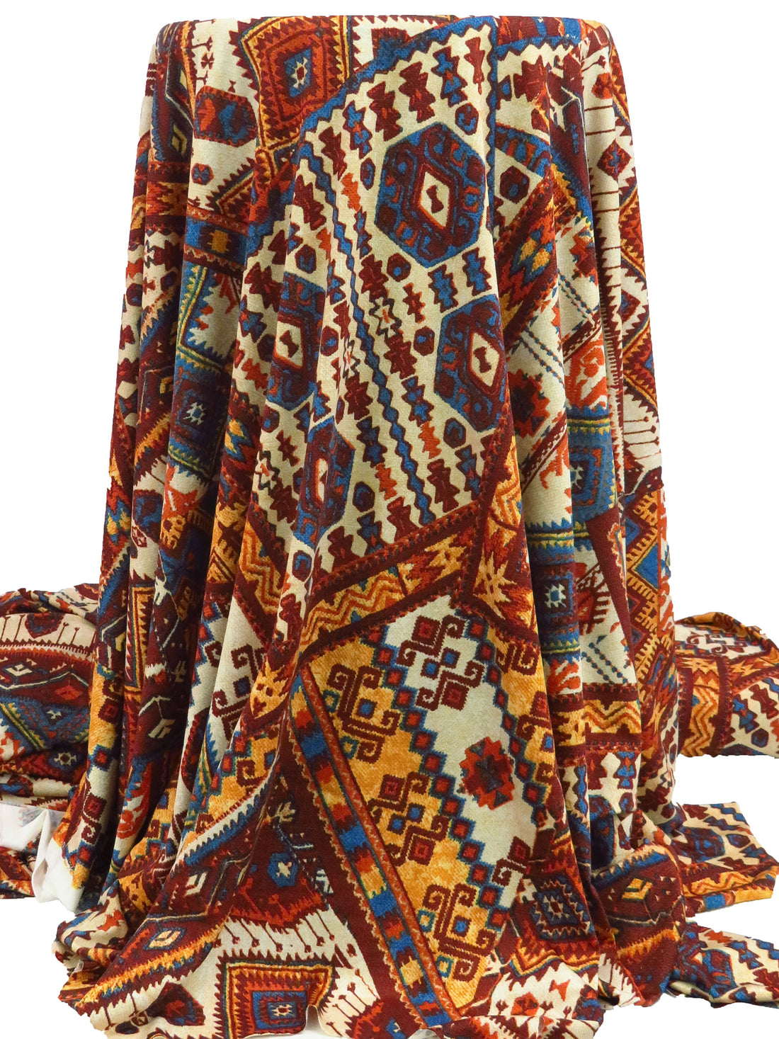 Wheat/Burnt Orange/Medium Persian Blue/Multi Polyester/Lycra Southwest Patchwork Print DTY Knit 58W