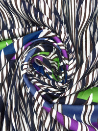 Midnight Navy/Jacko Bean/White/Multi Cotton/Lycra Abstract Over Horizontal Stripe Print Stretch Sateen - NY Designer - 52W