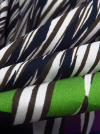 Midnight Navy/Jacko Bean/White/Multi Cotton/Lycra Abstract Over Horizontal Stripe Print Stretch Sateen - NY Designer - 52W