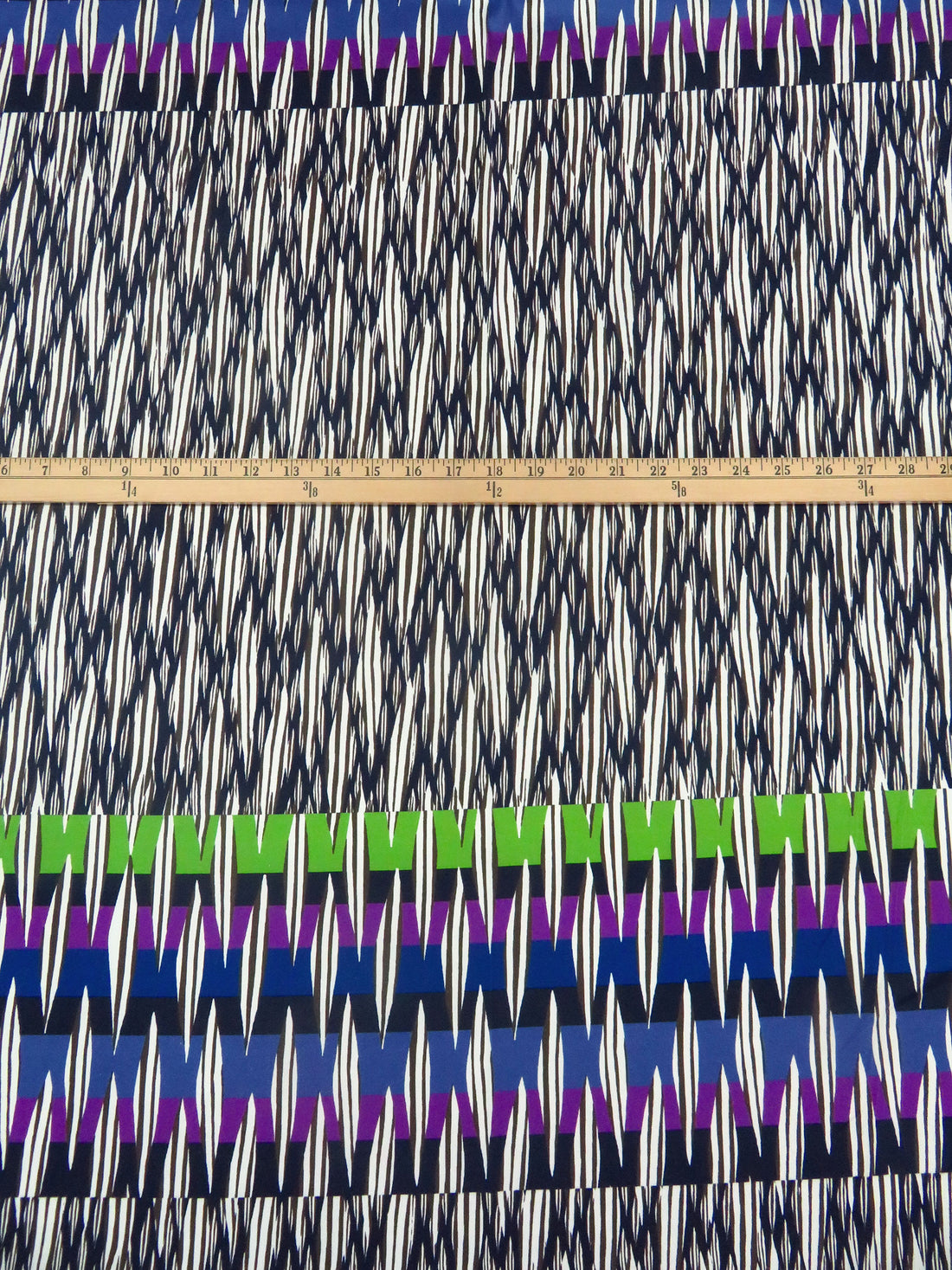 Midnight Navy/Jacko Bean/White/Multi Cotton/Lycra Abstract Over Horizontal Stripe Print Stretch Sateen - NY Designer - 52W