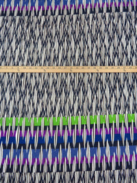 Midnight Navy/Jacko Bean/White/Multi Cotton/Lycra Abstract Over Horizontal Stripe Print Stretch Sateen - NY Designer - 52W