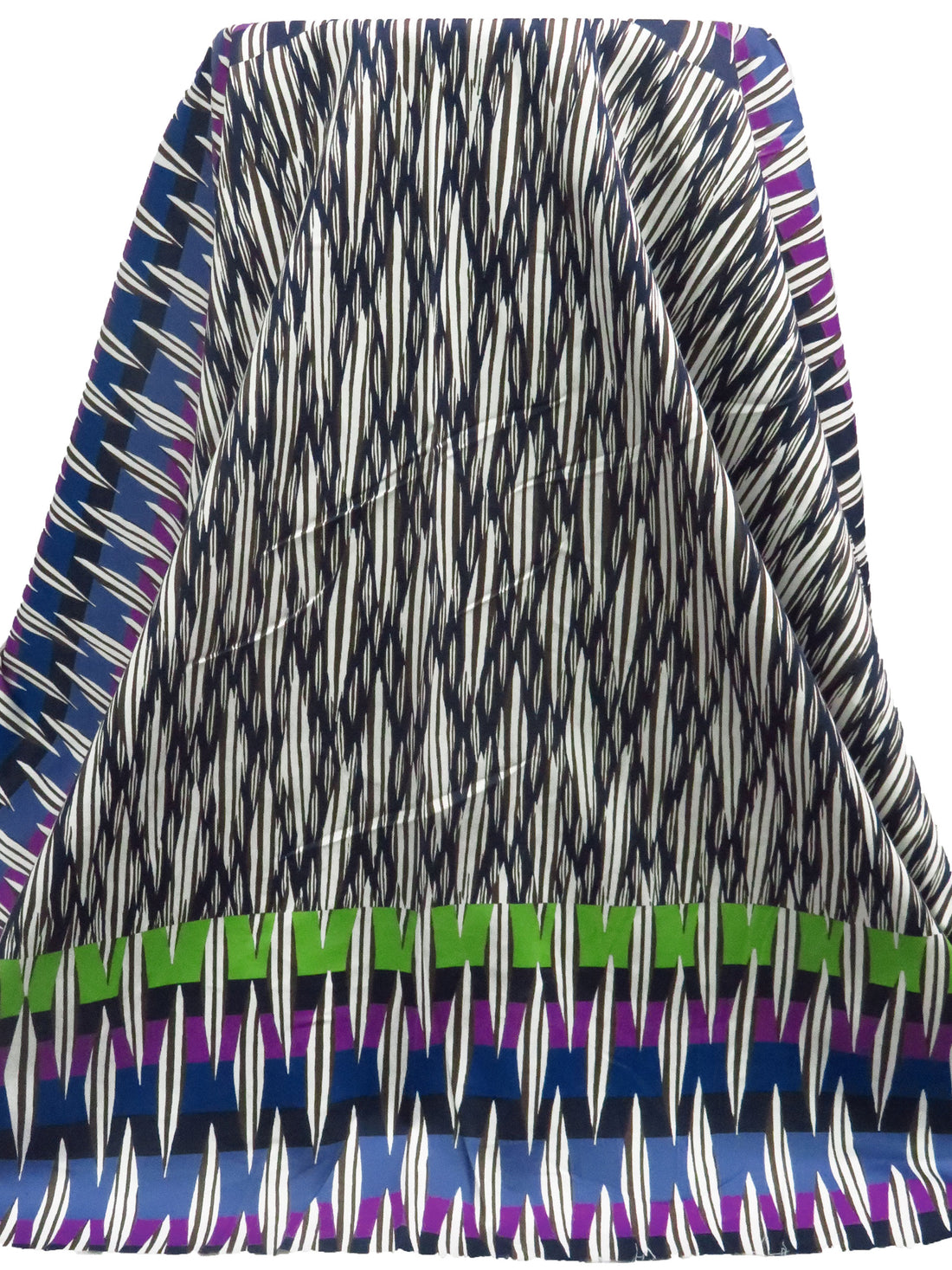 Midnight Navy/Jacko Bean/White/Multi Cotton/Lycra Abstract Over Horizontal Stripe Print Stretch Sateen - NY Designer - 52W