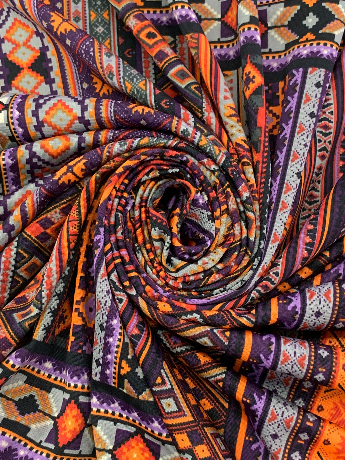 Atomic Tangerine/Byzantium Purple/Multi Polyester/Lycra Vertical Stylized Multi-Stripe Print DTY Knit 58W