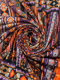 Atomic Tangerine/Byzantium Purple/Multi Polyester/Lycra Vertical Stylized Multi-Stripe Print DTY Knit 58W