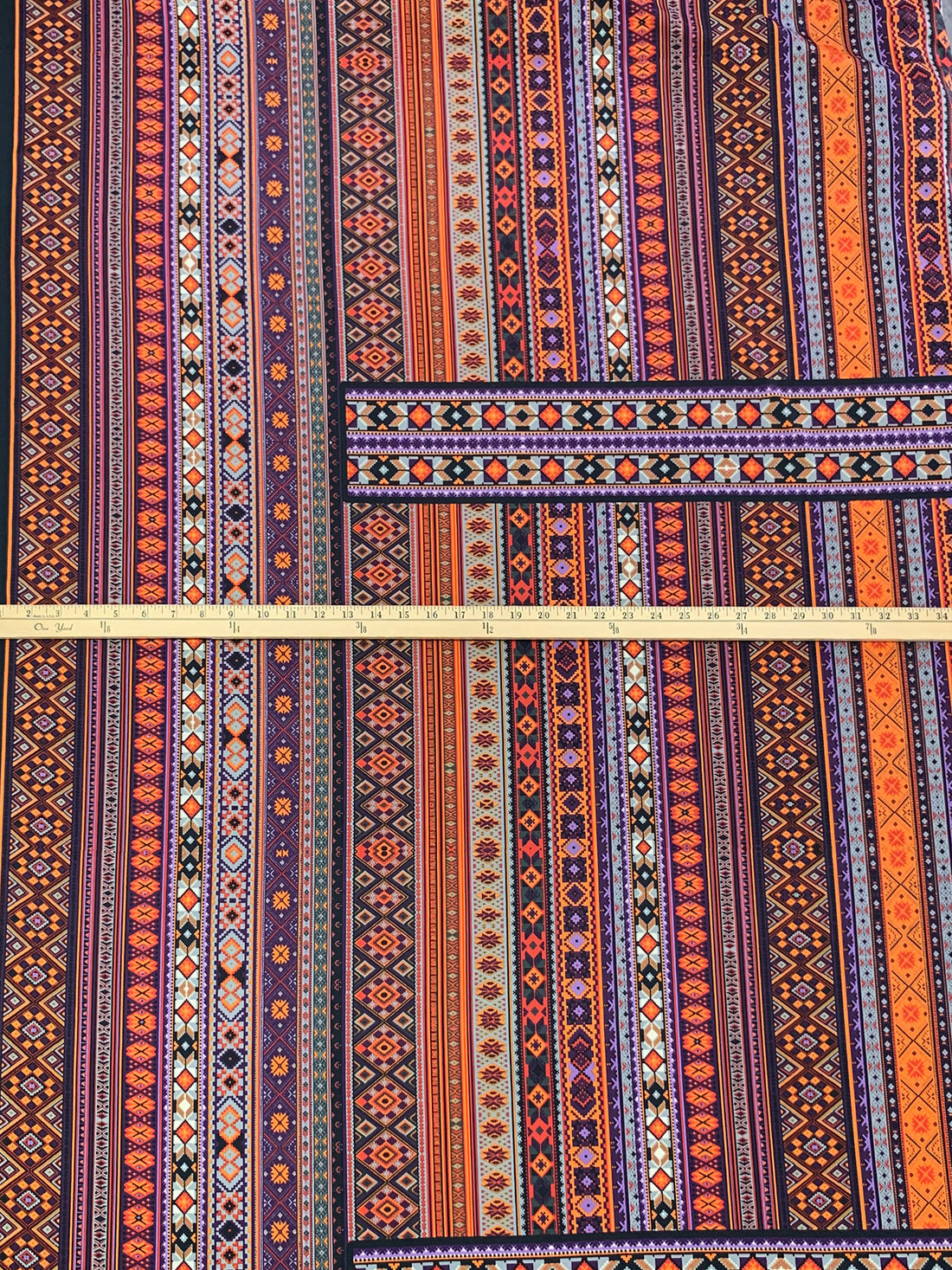 Atomic Tangerine/Byzantium Purple/Multi Polyester/Lycra Vertical Stylized Multi-Stripe Print DTY Knit 58W