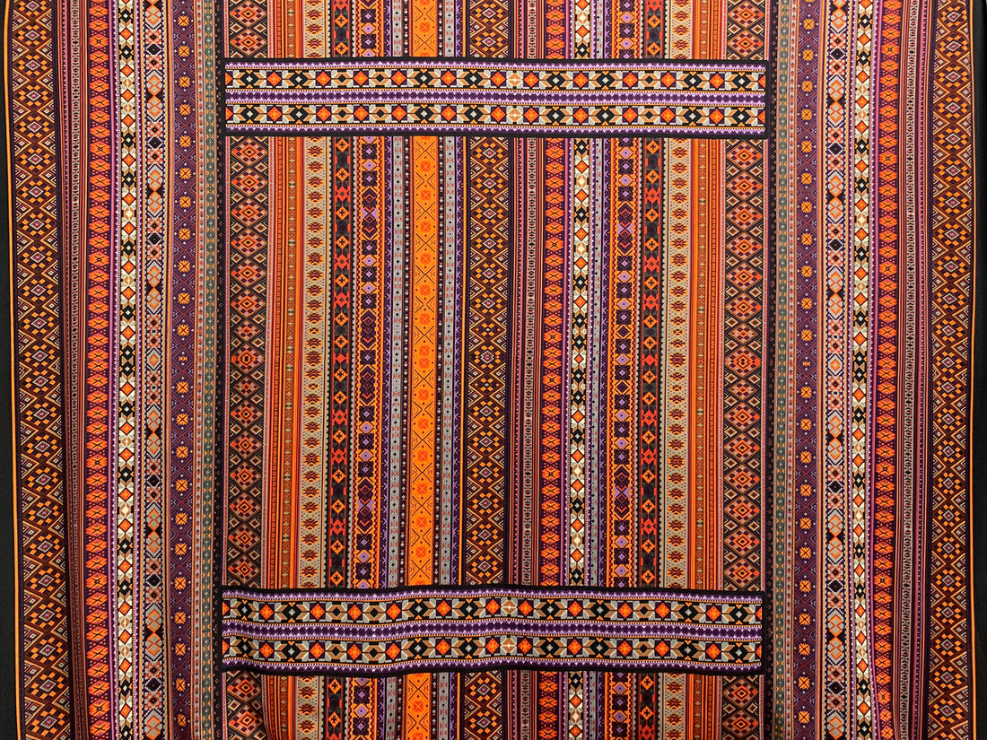 Atomic Tangerine/Byzantium Purple/Multi Polyester/Lycra Vertical Stylized Multi-Stripe Print DTY Knit 58W