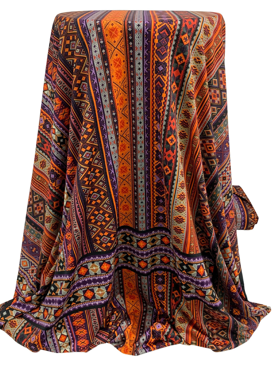 Atomic Tangerine/Byzantium Purple/Multi Polyester/Lycra Vertical Stylized Multi-Stripe Print DTY Knit 58W