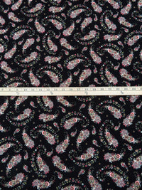 Black/Begonia/Sap Green/Multi 100% Rayon Paisley Shape Floral Print Crinkle Challis 52W