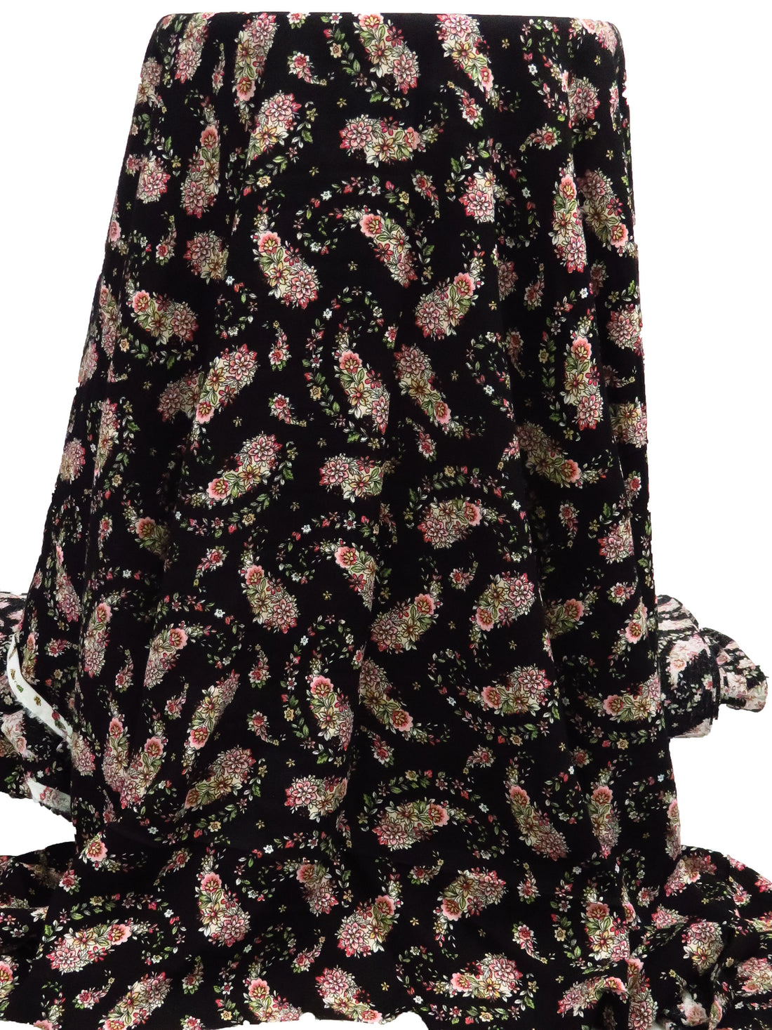Black/Begonia/Sap Green/Multi 100% Rayon Paisley Shape Floral Print Crinkle Challis 52W