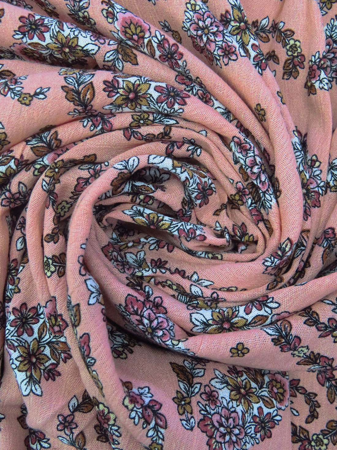 Peachy Pink/Dark Dusty Rose/Black/Multi 100% Rayon Paisley Shape Floral Print Crinkle Challis 52W