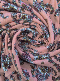 Peachy Pink/Dark Dusty Rose/Black/Multi 100% Rayon Paisley Shape Floral Print Crinkle Challis 52W