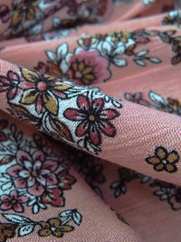 Peachy Pink/Dark Dusty Rose/Black/Multi 100% Rayon Paisley Shape Floral Print Crinkle Challis 52W