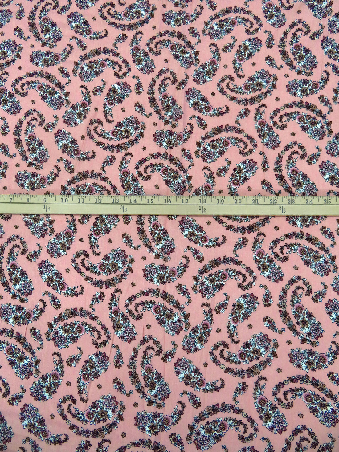 Peachy Pink/Dark Dusty Rose/Black/Multi 100% Rayon Paisley Shape Floral Print Crinkle Challis 52W