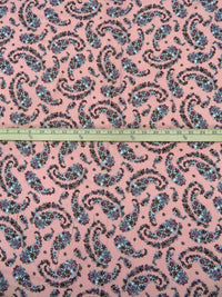 Peachy Pink/Dark Dusty Rose/Black/Multi 100% Rayon Paisley Shape Floral Print Crinkle Challis 52W