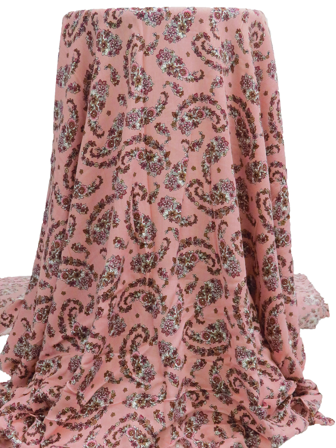 Peachy Pink/Dark Dusty Rose/Black/Multi 100% Rayon Paisley Shape Floral Print Crinkle Challis 52W