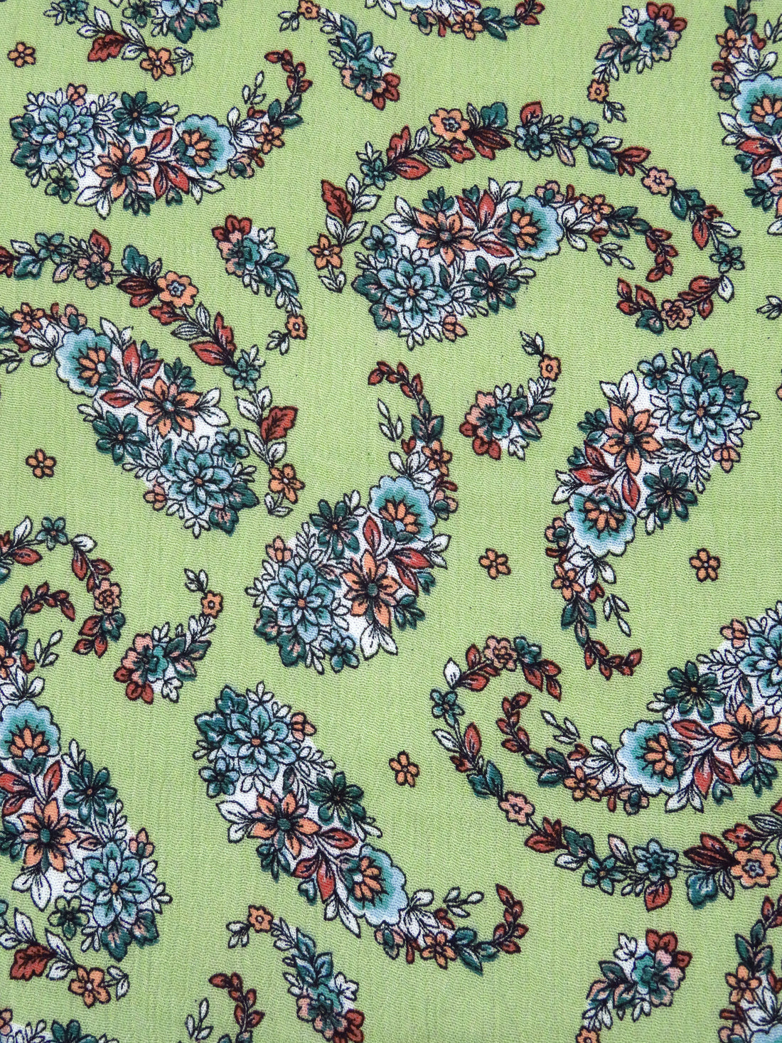 Olivine/Teal Green/Sappenwood/Multi 100% Rayon Paisley Shape Floral Print Crinkle Challis 52W