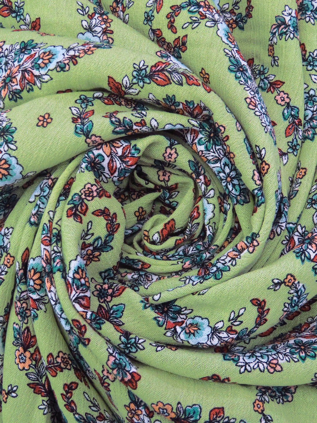 Olivine/Teal Green/Sappenwood/Multi 100% Rayon Paisley Shape Floral Print Crinkle Challis 52W