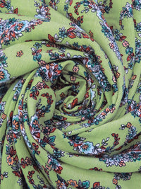 Olivine/Teal Green/Sappenwood/Multi 100% Rayon Paisley Shape Floral Print Crinkle Challis 52W