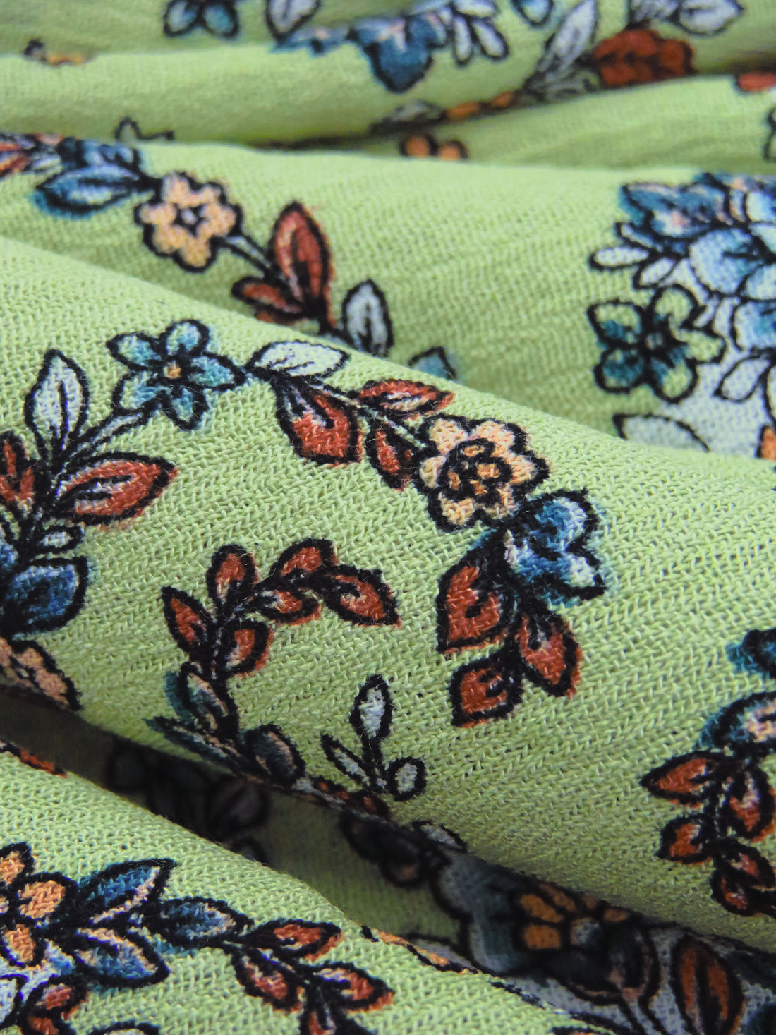 Olivine/Teal Green/Sappenwood/Multi 100% Rayon Paisley Shape Floral Print Crinkle Challis 52W