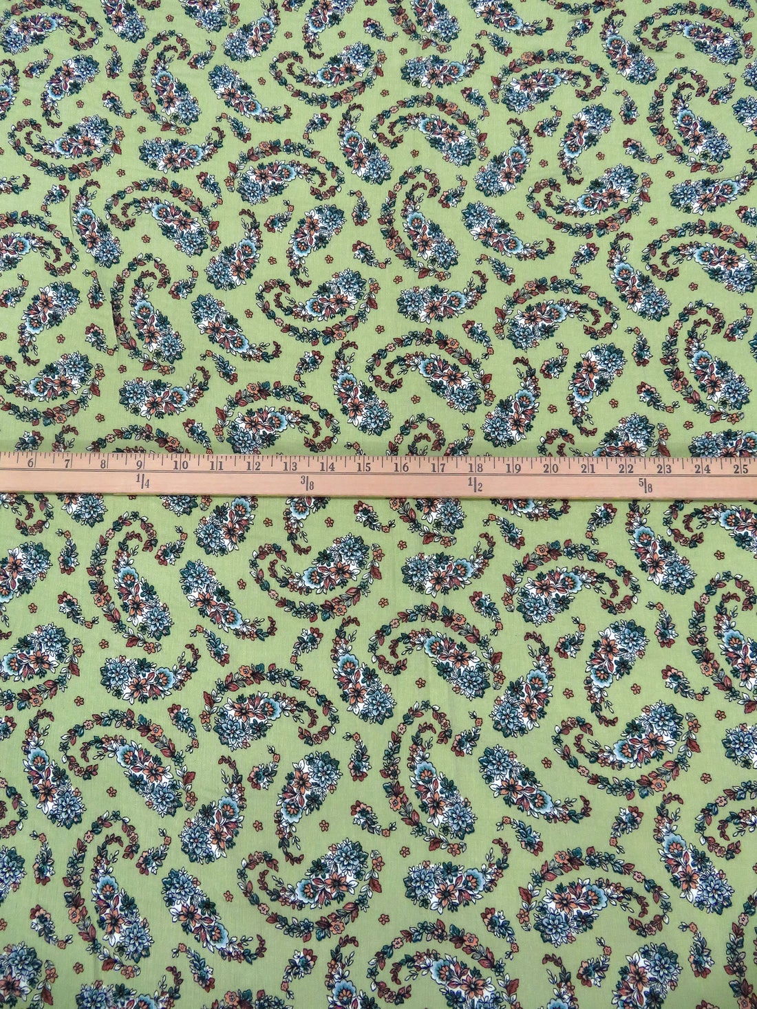 Olivine/Teal Green/Sappenwood/Multi 100% Rayon Paisley Shape Floral Print Crinkle Challis 52W