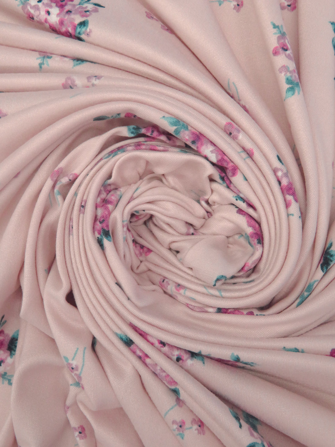 Light Dusty Rose/Mauve Taupe/Cadet Blue/Multi Polyester/Lycra Floral Bouquet Print Double Brushed Knit 58W