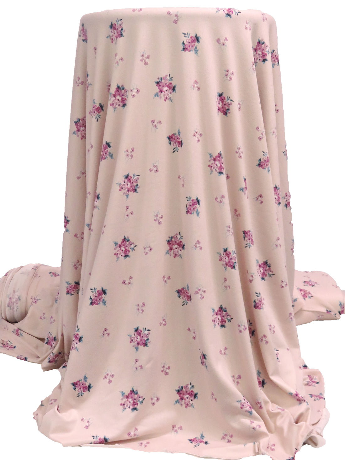 Light Dusty Rose/Mauve Taupe/Cadet Blue/Multi Polyester/Lycra Floral Bouquet Print Double Brushed Knit 58W