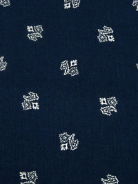 Midnight Navy/White 100% Rayon Folk Floral Print Crinkle Challis 50W