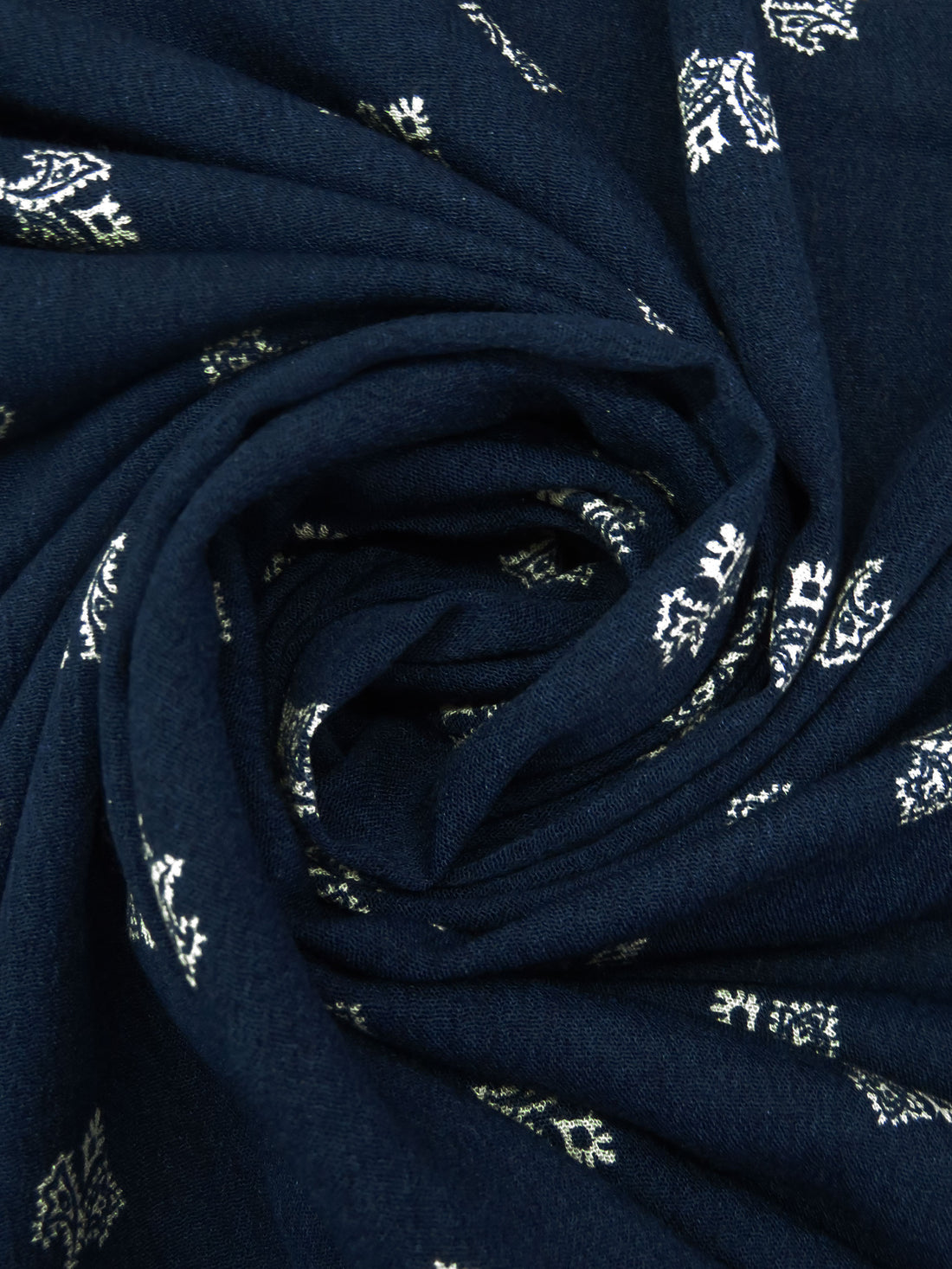 Midnight Navy/White 100% Rayon Folk Floral Print Crinkle Challis 50W