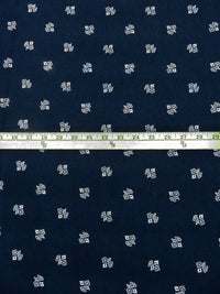 Midnight Navy/White 100% Rayon Folk Floral Print Crinkle Challis 50W