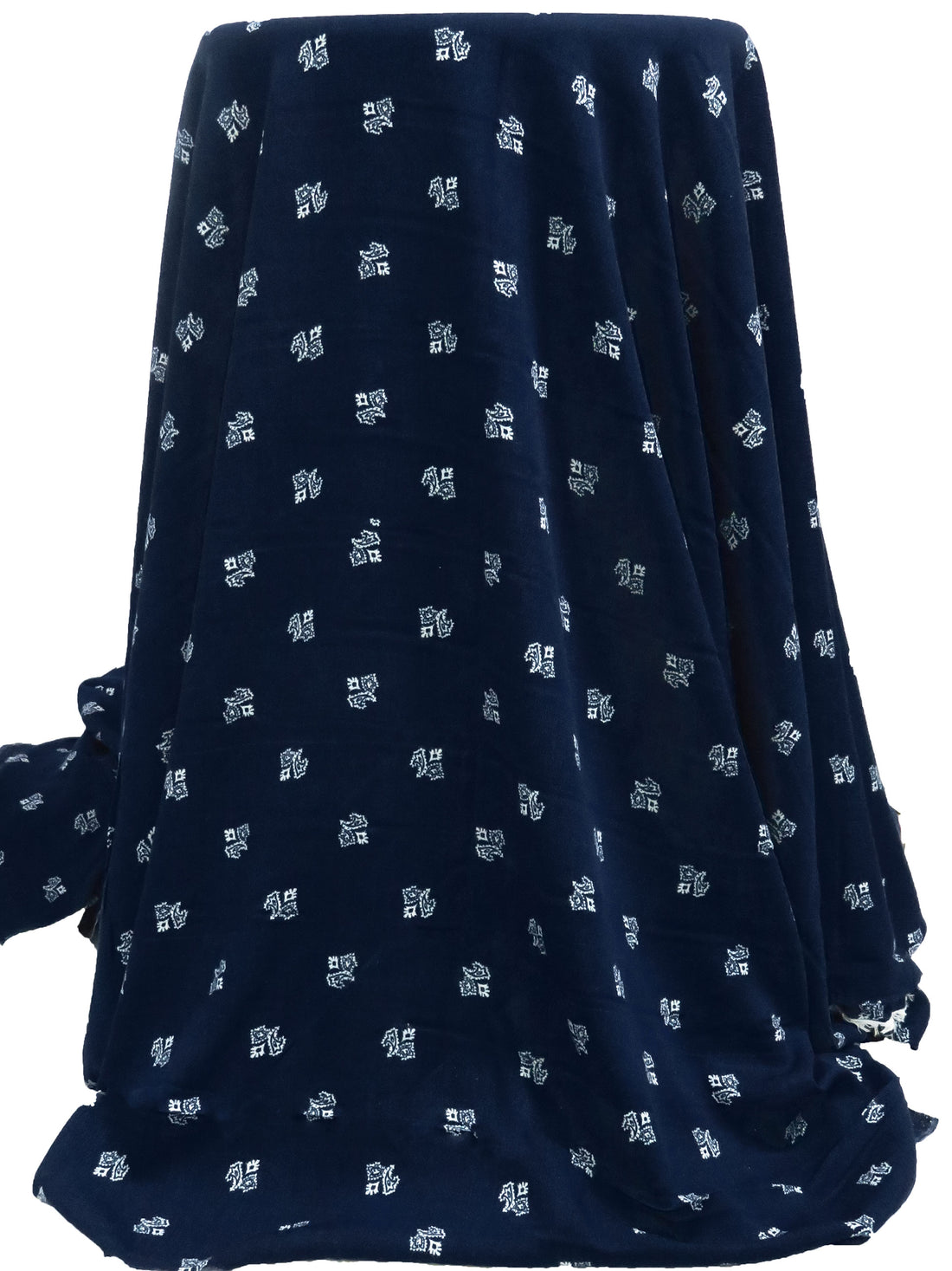 Midnight Navy/White 100% Rayon Folk Floral Print Crinkle Challis 50W