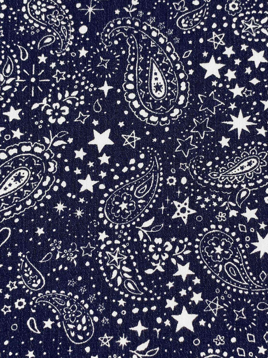 Navy/White 100% Rayon Cosmic Paisley Print Crinkle Challis 52W