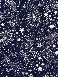 Navy/White 100% Rayon Cosmic Paisley Print Crinkle Challis 52W