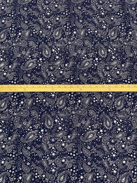 Navy/White 100% Rayon Cosmic Paisley Print Crinkle Challis 52W