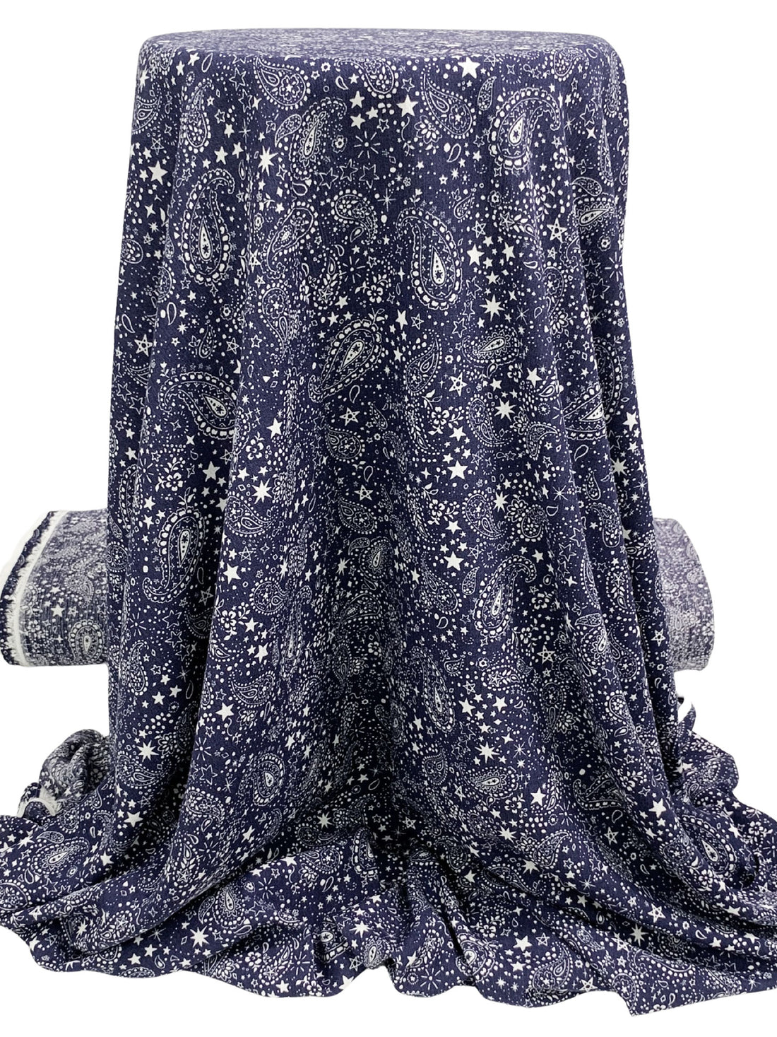 Navy/White 100% Rayon Cosmic Paisley Print Crinkle Challis 52W